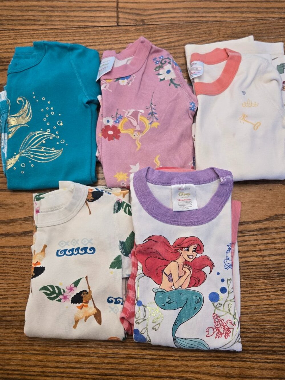Hanna Andersson Disney Princess Pajamas PJ Short Johns Bundle 130 -8 Ariel Moana